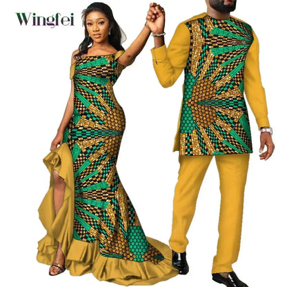 Vêtements de Couple Africains à Imprimé Ankara pour Femme et Homme, Robes sulfMaxi, Dashiki Imbibé, Tenue Amoureux, WYQ567