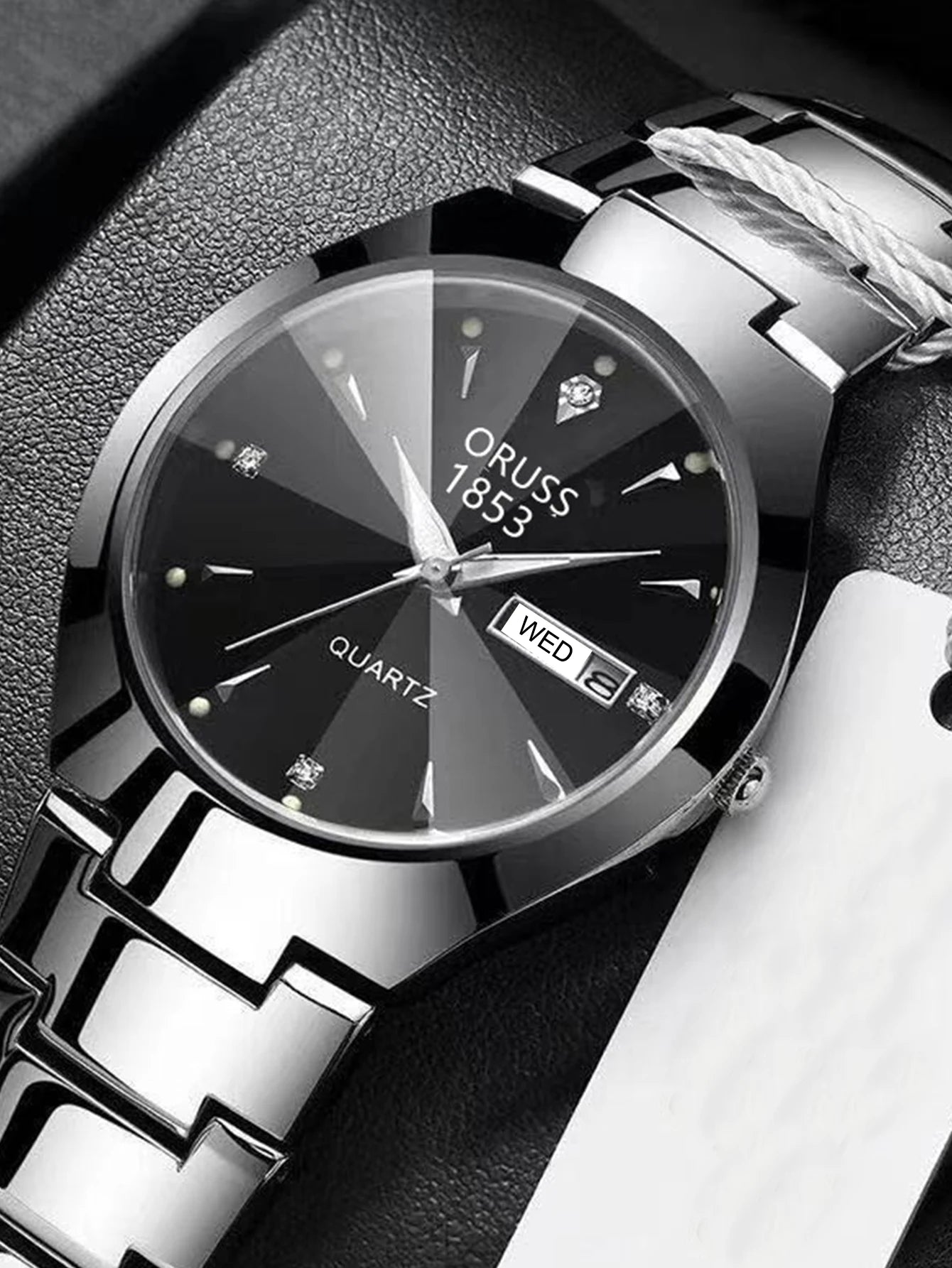 ORUSS-Montre de couple étanche pour hommes et femmes, quartz, acier inoxydable, date, semaine, horloge, cadeau pour amoureux, mode décontractée