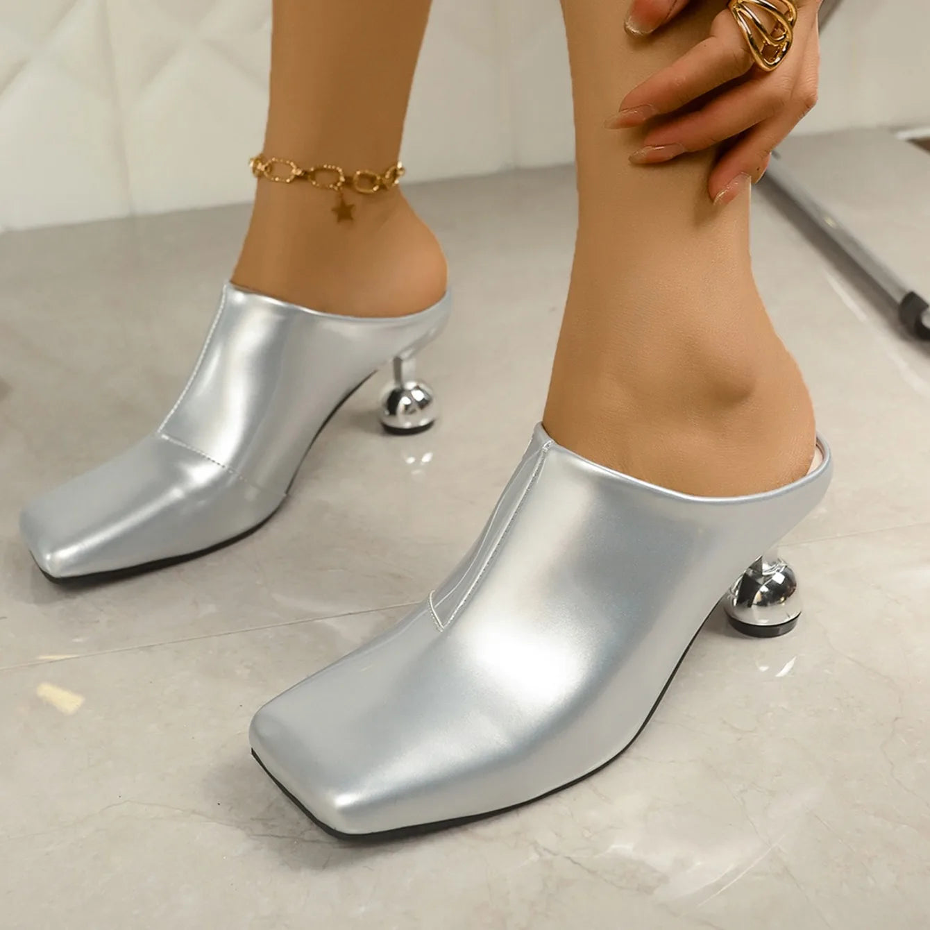 Femmes sandales nouveau créateur mode sandales compensées talons hauts pantoufles peu profond bout pointu fête dames chaussures Sandalias De Mujer