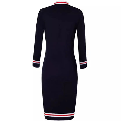 Robe moulante à rayures de couleur contrastée pour femmes, mode décontractée, manches longues, fermeture éclair, col, élégante, Slim, robes de soirée