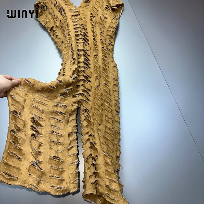 WINYI été Original ajouré ample denim combinaison mode couvrir