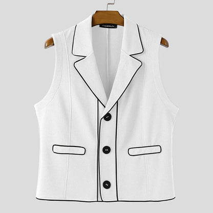 INCERUN hommes gilets Patchwork revers sans manches bouton décontracté hommes gilets couleur-bloc Streetwear 2025 mode gilets hommes S-5XL