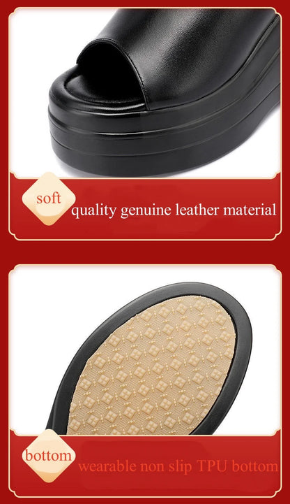 Chaussures confortables à plateforme épaisse de 9.5cm, petite taille 32-43, pantoufles en cuir véritable, talons hauts 2025, diapositives à semelles compensées, modèle de bureau