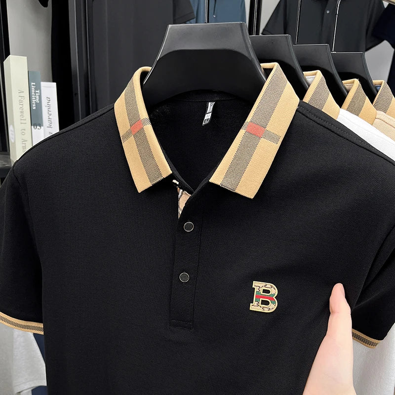 Polo d'été à manches courtes pour hommes, mode golf, design haut de gamme, broderie en soie glacée exquise, T-shirt respirant, 2025