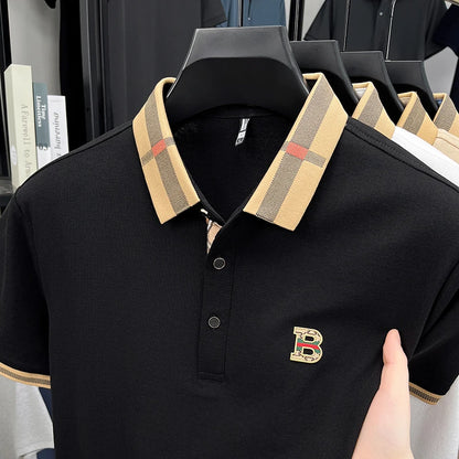 Polo d'été à manches courtes pour hommes, mode golf, design haut de gamme, broderie en soie glacée exquise, T-shirt respirant, 2025