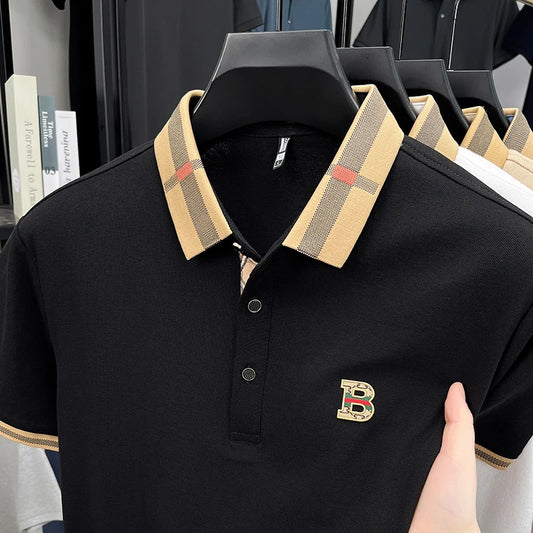 Polo d'été à manches courtes pour hommes, mode golf, design haut de gamme, broderie en soie glacée exquise, T-shirt respirant, 2025