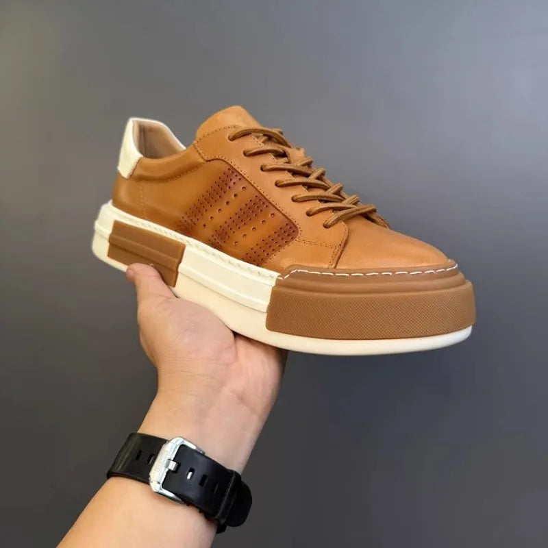 Hommes chaussures en cuir véritable à lacets couleurs mélangées plate-forme chaussures Hip Hop respirant espadrilles décontractées hommes bout rond chaussures d'entraînement