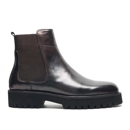 Bottes Chelsea montantes de Style britannique pour hommes, chaussures classiques de luxe en cuir véritable avec bande élastique pour augmenter la hauteur, automne et hiver