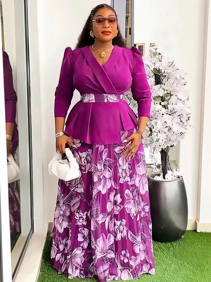 Vêtements africains 2 pièces pour femmes, mode d'été, demi-manches, col en v, haut imprimé en Polyester, jupe longue, ensembles assortis, 2025