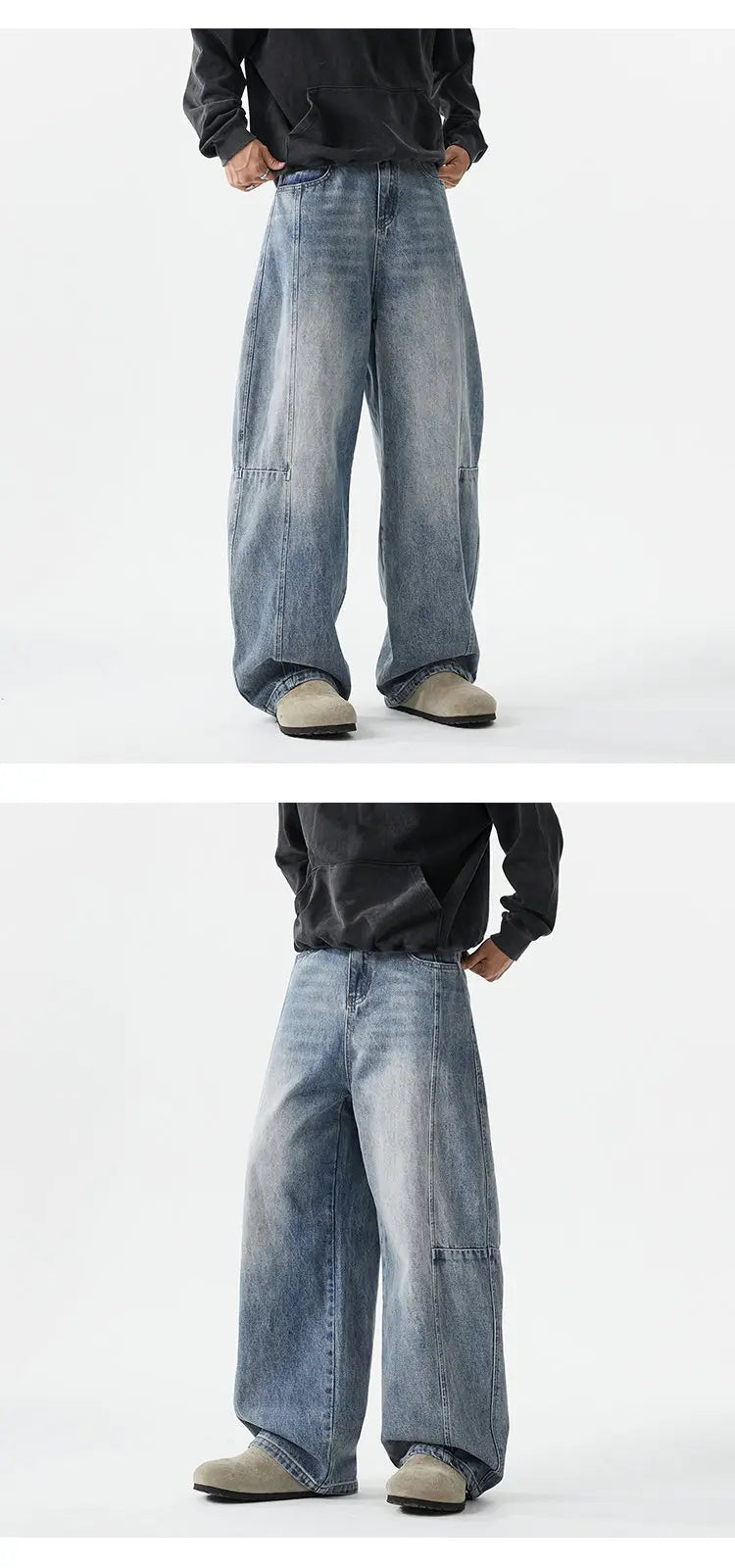 Jeans baggy à jambes larges pour hommes, Jeans Boyfriend, High Street, Hip Hop, Bleu, Blanc, Denim Harem, Pantalon décontracté