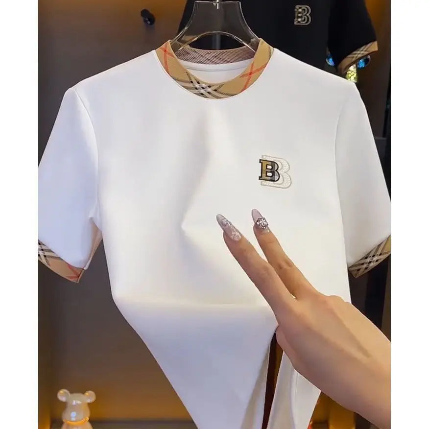 T-shirt à manches courtes pour hommes, marque tendance d'été, impression haut de gamme, couleur contrastée, tendance, décontracté, mode, couleur unie