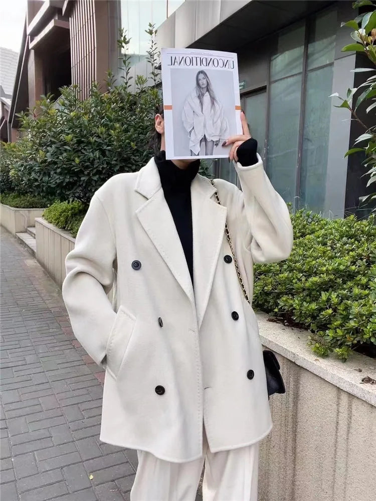 GENHUA 2025 automne hiver nouveaux modèles femmes Double face manteau en cachemire de haute qualité polyvalent 10% cachemire veste à Double boutonnage