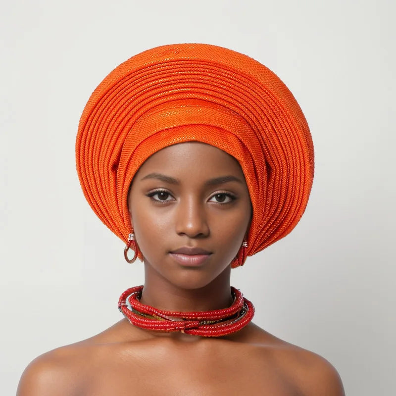 Turban Africain Plissé pour Femme, Déjà Fait, Cravates de Sauna, Bonnet Auto Gele, Hijab Musulman, Mariage Nigérian, Chapeau Rond