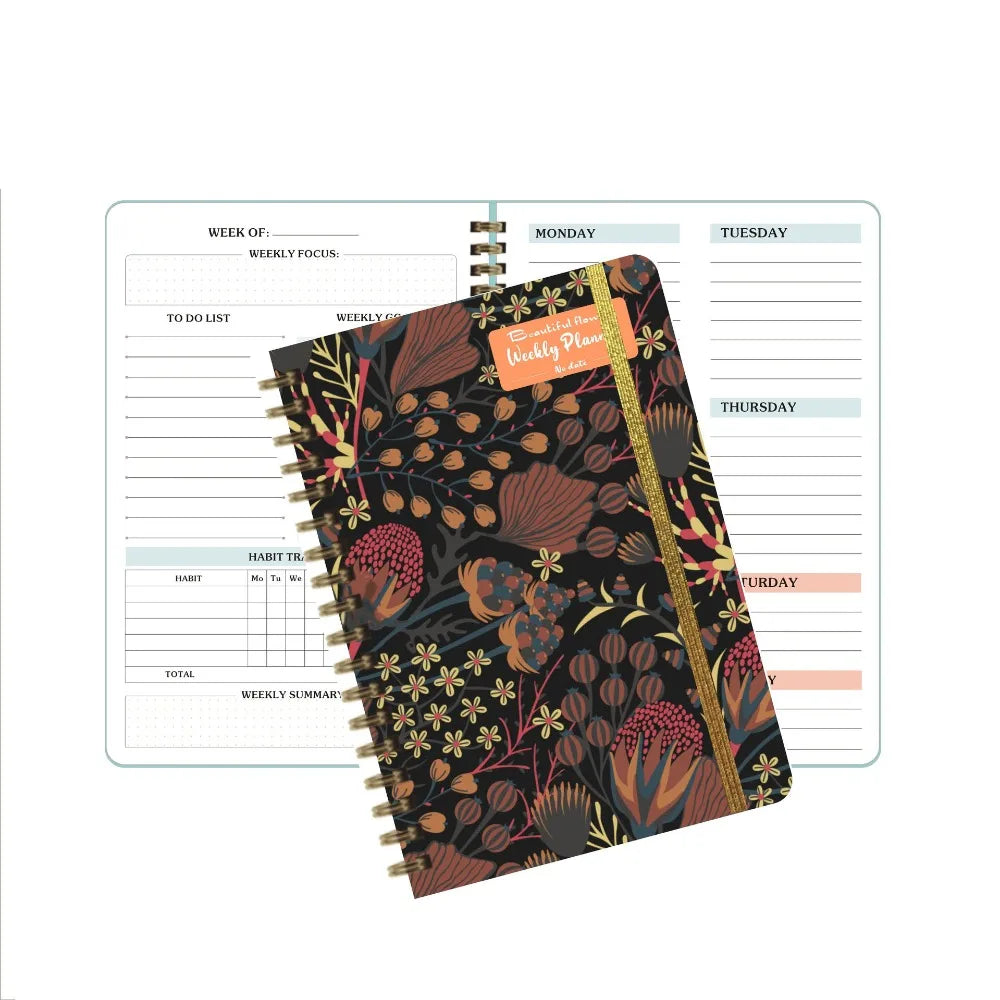 Planificateur hebdomadaire Portable A5, sans Date, rappel, calendrier hebdomadaire, livre d'efficacité avec sangles, carnet de notes à bobine pour étudiant