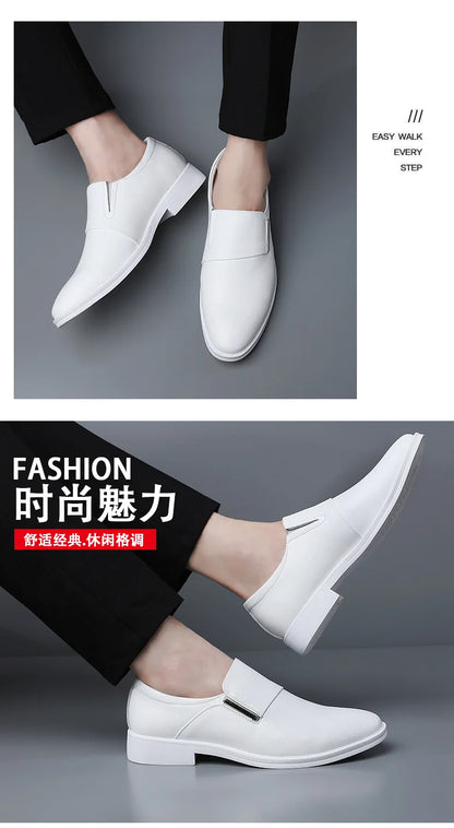 Nouveauté mode britannique hommes blanc noir sans lacet robe affaires chaussures décontractées mocassins mâle robe de mariée chaussures de retour