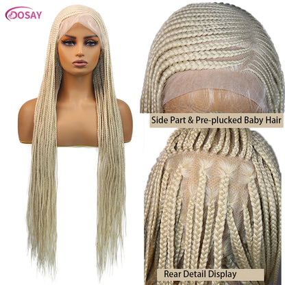 Perruques tressées en boîte Cornrow 36 pouces, perruque synthétique Blonde 613 pour femmes, perruque Lace Front Wig tressée avec raie latérale de haute qualité, perruque Faux Locs
