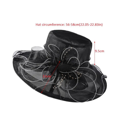 Chapeau Derby à fleurs de couleur unie pour femmes, en Organza à large bord, à volants, chapeau de soleil pliable, Protection UV, pour fête de thé, mariage