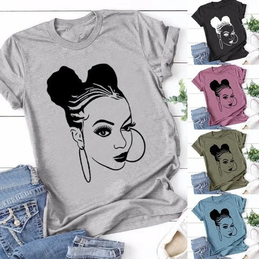 Fille africaine imprimer t-shirt femmes à manches courtes col rond t-shirt ample été femmes t-shirt hauts Camisetas Mujer