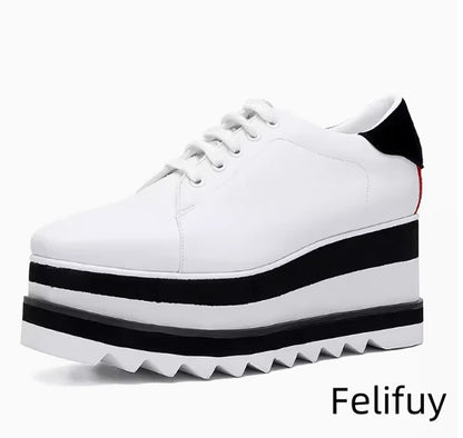 Baskets Blanches en Cuir de Vache pour Femme, Chaussures à Semelle Optique, Décontractées, à Lacets, Confortables, d'Extérieur, de Styliste, Printemps 2024