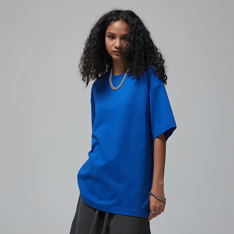 100 T shirt en coton lourd pour hommes et femmes, Tops à manches courtes, Tee shirts solides et surdimensionnés, vêtements de qualité 6.8oz 230gsm