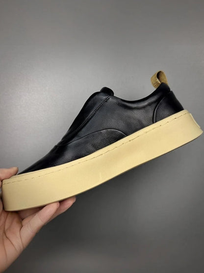 Mocassins à enfiler en cuir véritable pour hommes, chaussures de loisirs respirantes, mode, Style polyvalent, bout rond, plateforme, chaussures décontractées, qualité supérieure