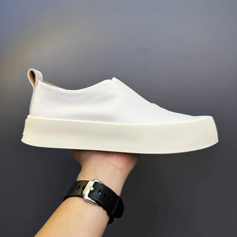 Baskets épaisses en cuir véritable pour hommes, chaussures décontractées, respirantes, à enfiler, haut de gamme