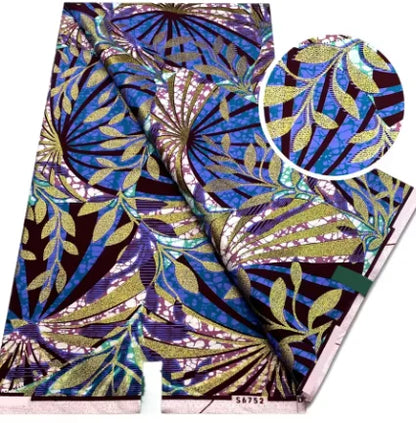 Tissu africain en cire de coton, très bonne qualité, nouvelle grande cire Ankara brillante Pagne, couleur grise, brillant doré, trucs Batik, 6 mètres