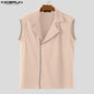 INCERUN hauts sans manche t-shirt été hommes débardeurs couleur unie fermeture éclair revers gilets hommes hauts surdimensionné vêtements pour hommes Streetwear