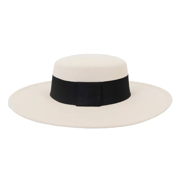 Chapeau français en feutre pour femme, grand bord large, Fedora, Derby en laine d'hiver, chapeaux de mariage et de jazz, dessus plat, 10cm