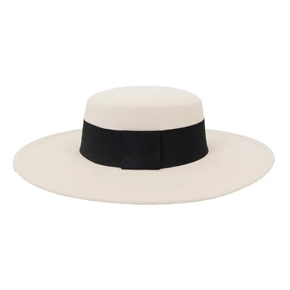 Chapeau français en feutre pour femme, grand bord large, Fedora, Derby en laine d'hiver, chapeaux de mariage et de jazz, dessus plat, 10cm