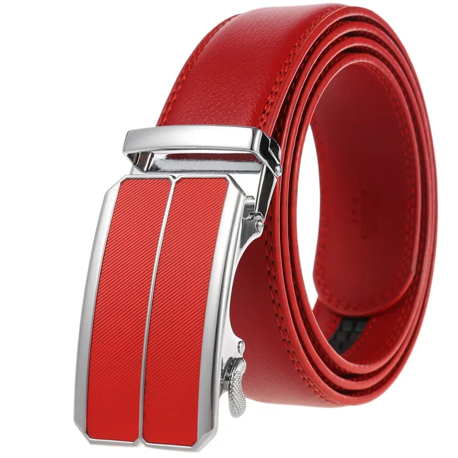 Hommes couleur rouge 3.5 cm largeur bracelet en cuir de vache haute qualité boucle automatique ceintures pour hommes marque de luxe concepteur ceintures homme B995
