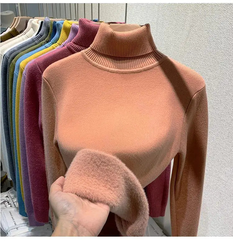 Pull épais à col haut pour femme, haut d'hiver chaud et doux, couleur unie, vêtements intérieurs, chemise à bascule, nouvelle collection 2025