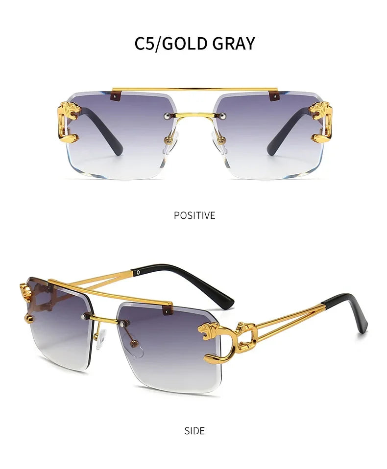 Lunettes de soleil rétro sans cadre pour femme et femme, à la mode, double couche en dégrad, UV400, 1 pièce