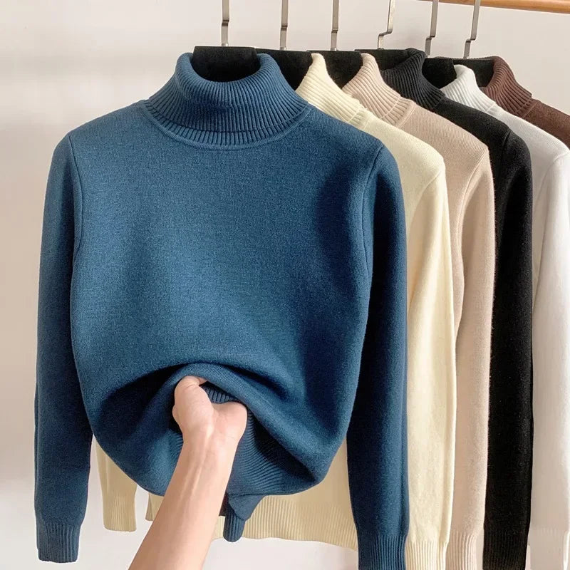 Pull à col roulé rembourré pour femme, chemise à fond, sous-vêtement document solide, pulls en Y, chaud, automne, hiver