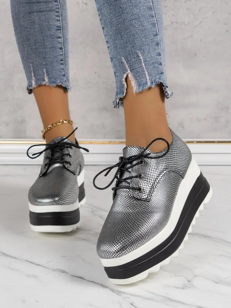 Chaussures à plateforme à talons compensés pour femmes, chaussures d'extérieur décontractées à lacets, baskets confortables à talons hauts, semelle optique de rencontre basse