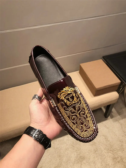 Chaussures Décontractées en Cuir Verni Astronomique Souple pour Homme, Style Coréen, Décontracté, en Une Étape, Style Britannique, pour Paresseux, Nouvelle Collection Printemps Été