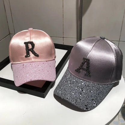 Casquette de baseball en satin brillant avec lettre R pour femmes et filles, chapeaux Snapback, sports de plein air, hip hop, soleil, printemps, été, mode