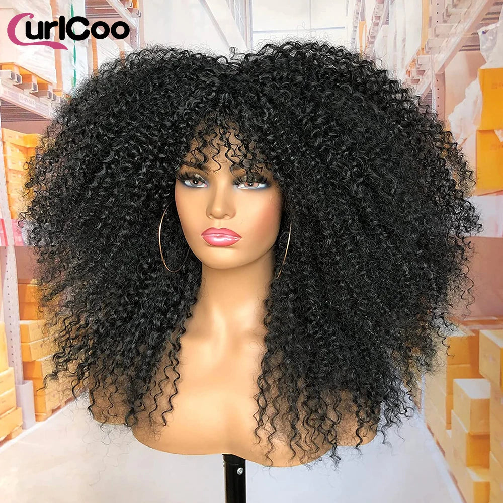 Perruque bouclée avec frange, perruque Afro bouclée pour femmes noires, perruque longue et moelleuse en Fiber synthétique pour fête quotidienne, Cosplay