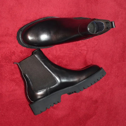 Bottes Chelsea montantes de Style britannique pour hommes, chaussures classiques de luxe en cuir véritable avec bande élastique pour augmenter la hauteur, automne et hiver