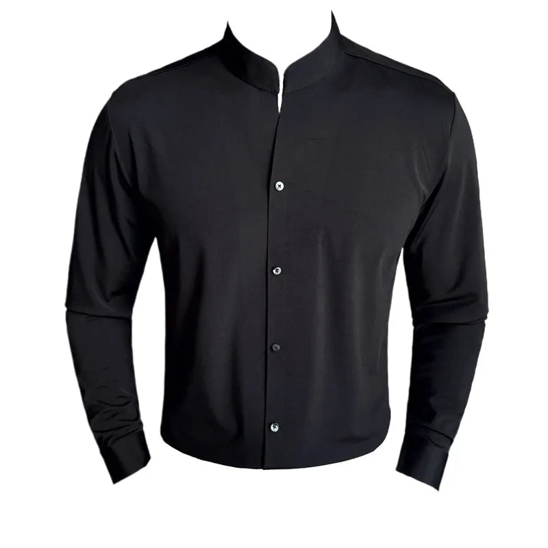 Chemise à col montant de style chinois, chemise à manches longues, drapeau haut de gamme, haute élasticité, sans trace, nouveau