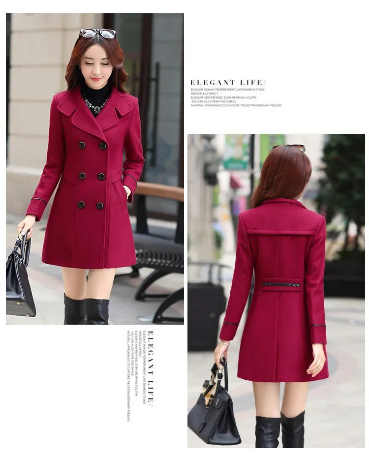 Veste en laine de style coréen pour femme, pardessus en nylon mi-long, double bouton de nucléo, 30 ans, 40 ans, 50 ans, automne, hiver, nouveau, 2023