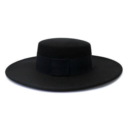 Chapeau français en feutre pour femme, grand bord large, Fedora, Derby en laine d'hiver, chapeaux de mariage et de jazz, dessus plat, 10cm