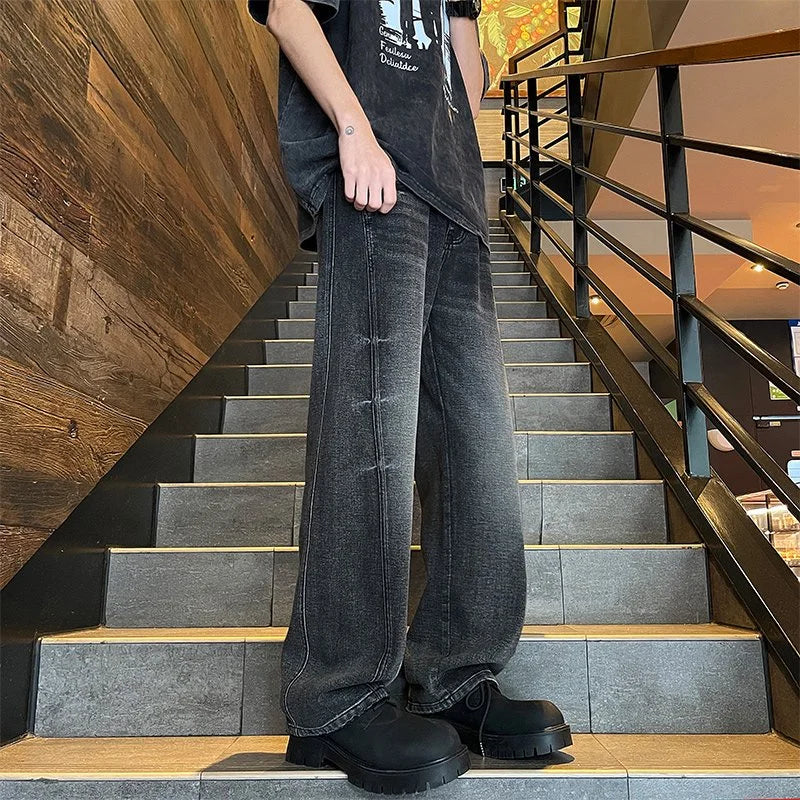 Pantalon en jean Baggy à jambe droite pour hommes |   Jean d'affaires décontracté coupe large et ample pour le style toutes saisons printemps/automne