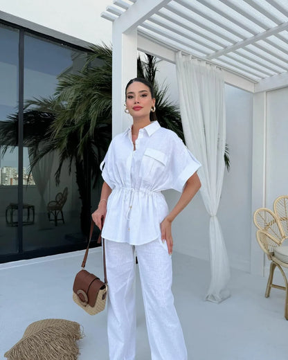 Ensemble deux pièces pour femmes, streetwear, décontracté, à la mode, pour les travailleuses, avec poche, collection été 2024