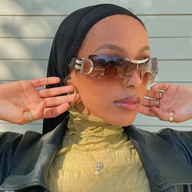 Lunettes de soleil Y2K sans monture pour femmes, lunettes de soleil sans cadre, nuances de chimshield, futuriste, respirant, unisexe, rond, mode