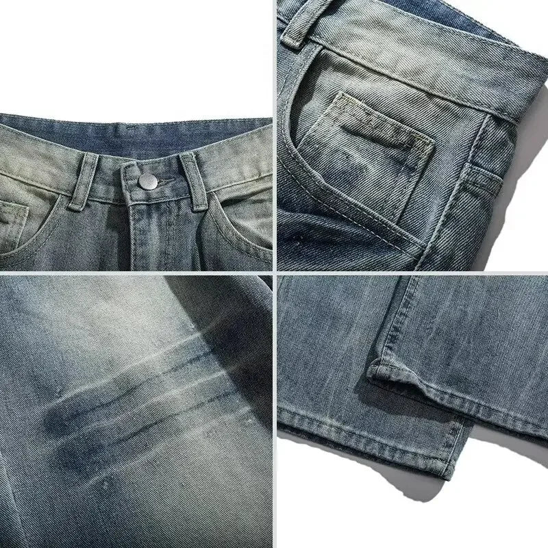 Jean Baggy craquelé pour homme, pantalon Y2k Harajuku, Vintage, délavé, droit, en Denim, Punk Goth, nouvelle collection 2025