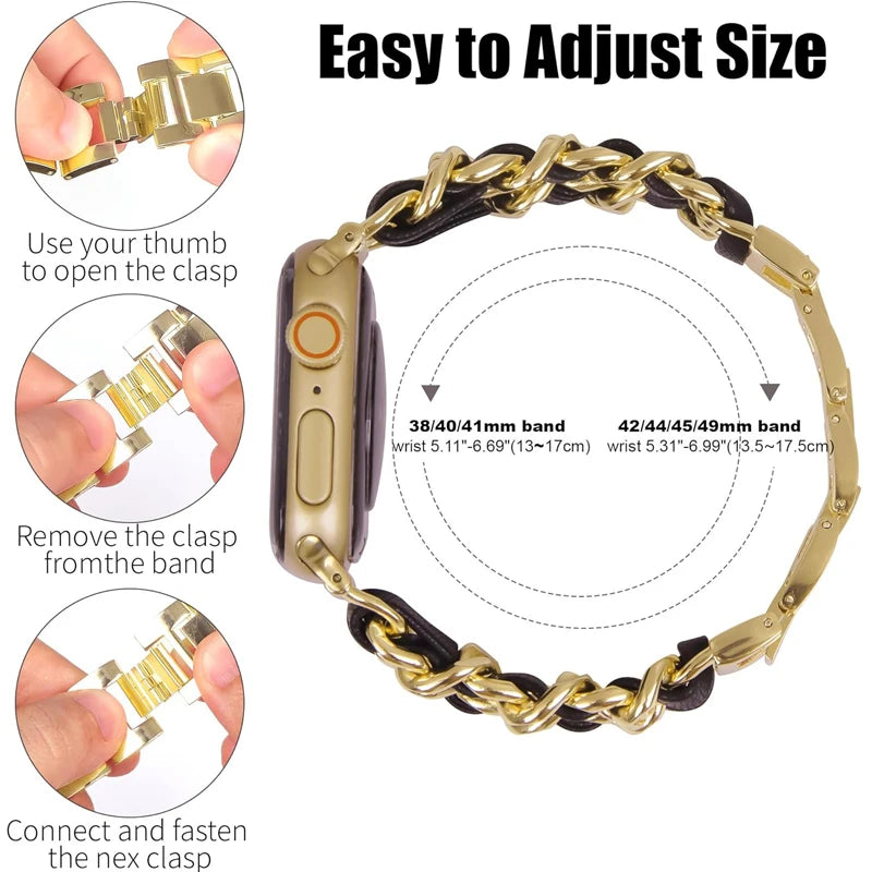 Bracelet en métal pour femmes, pour Apple Watch Band 10 9 8 Ultra 46mm 42mm 49mm 7 SE 6 5 41mm 45mm 44/40mm, Bracelet en acier doré pour dames