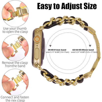 Bracelet en métal pour femmes, pour Apple Watch Band 10 9 8 Ultra 46mm 42mm 49mm 7 SE 6 5 41mm 45mm 44/40mm, Bracelet en acier doré pour dames