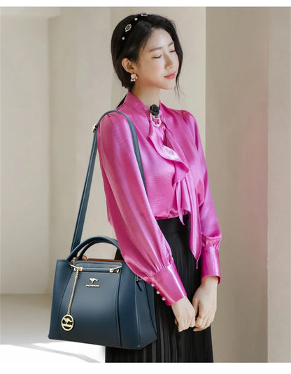 3 couches grande capacité femmes sac fourre-tout en cuir souple sacs à main de luxe femmes sacs concepteur couleur unie sac à bandoulière sacs à main 2025