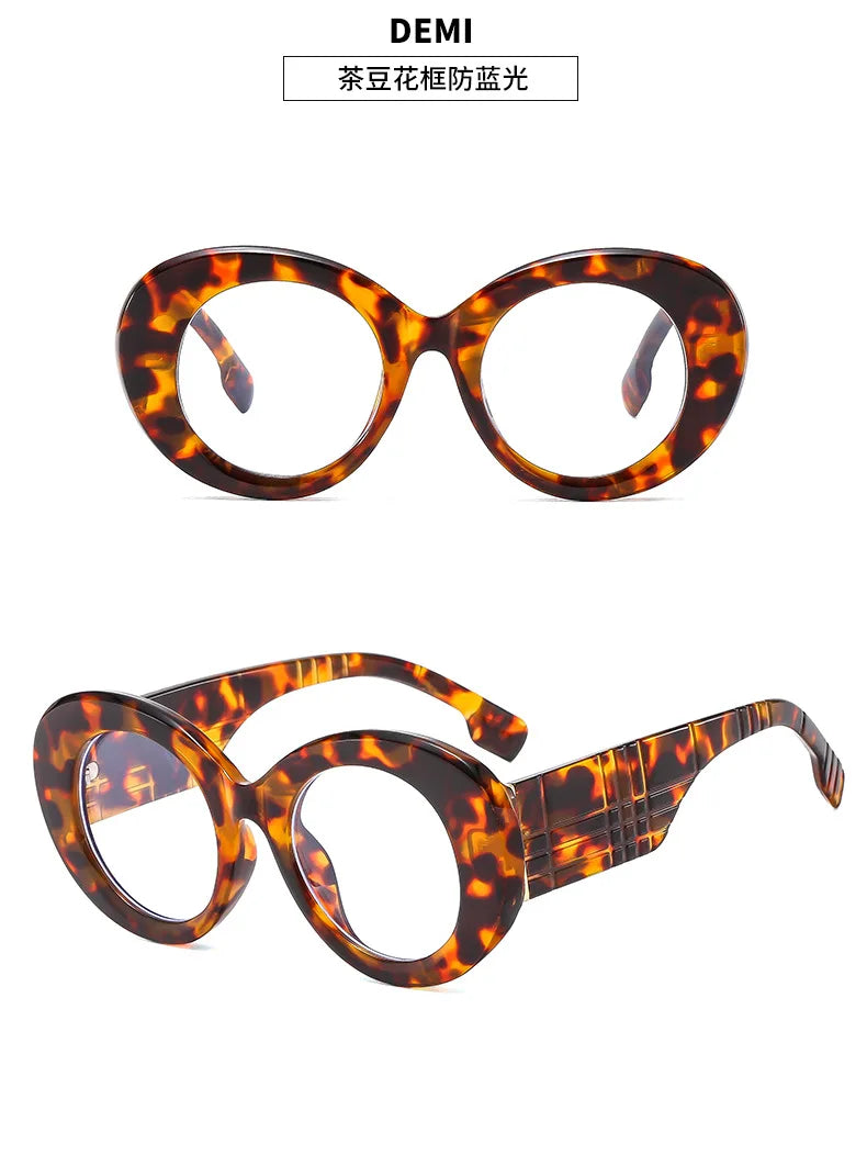 Lunettes anti-lumière bleue à rayures jaunes rétro pour femmes, lunettes transparentes, grande monture ronde, marque de luxe, 2025